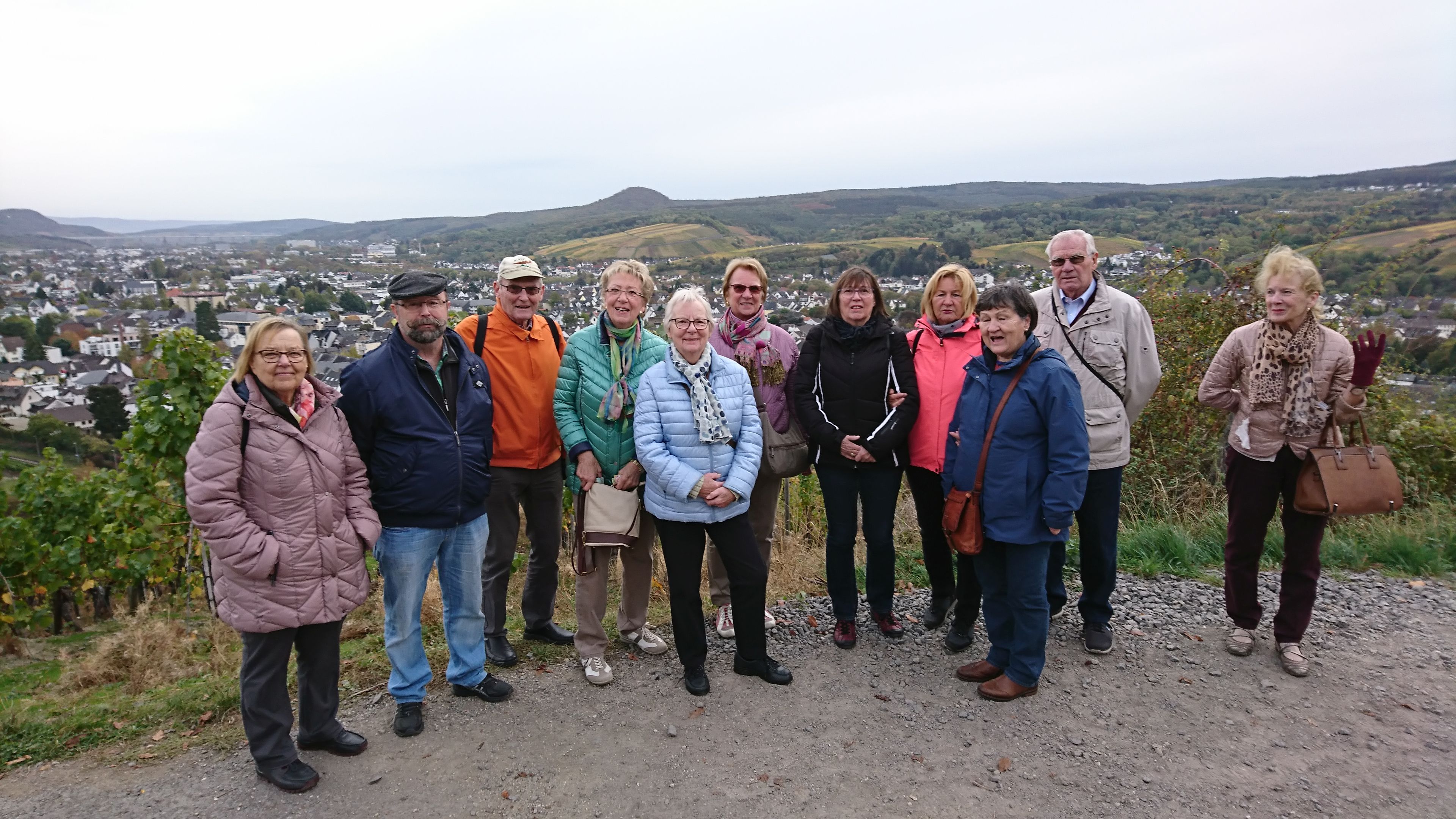 Eine von zwei Wandergruppen oberhalb Ahrweiler auf dem Rotweinwanderweg